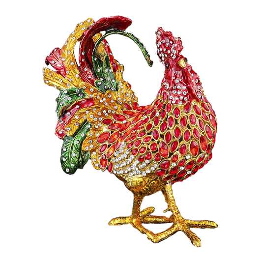 Enamel Crystal Rooster Trinket Box