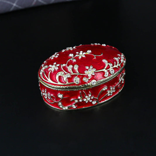 Oriental Blossom Enameled Oval Jewelry Casket
