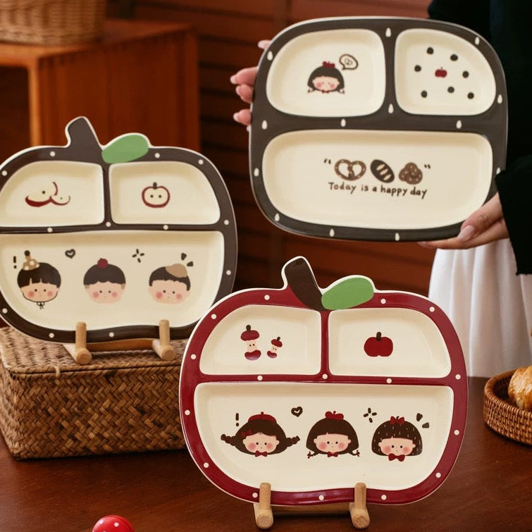 Cute Fruit-Shaped 3-Compartment Ceramic Divided Plate Collection