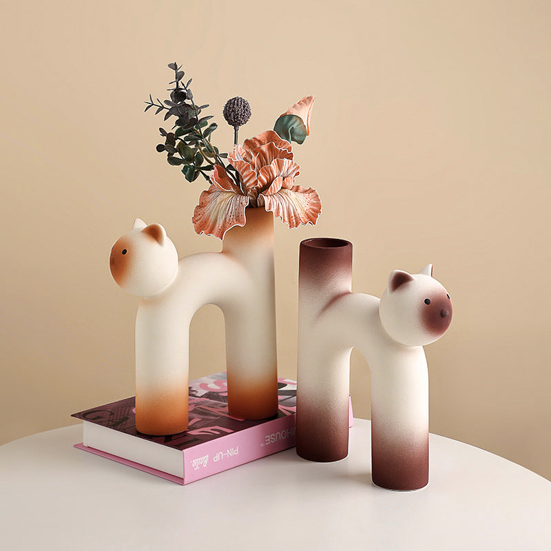 Momo Cat Shaped Matte Ceramic Vase Collection