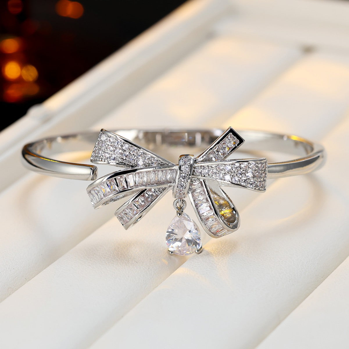 Bow Teardrop Open Bangle