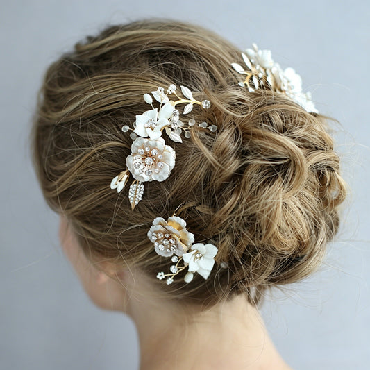 The Ethereal Bloom | Gilded Crystal Bridal Hair Pin Collection