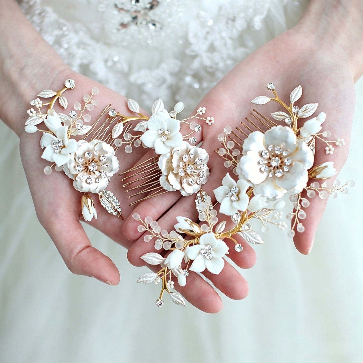 The Ethereal Bloom | Gilded Crystal Bridal Hair Pin Collection