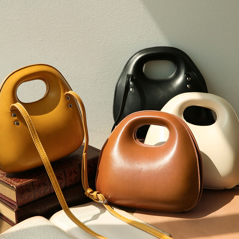 Pebble Ring-Handle Leather Bag