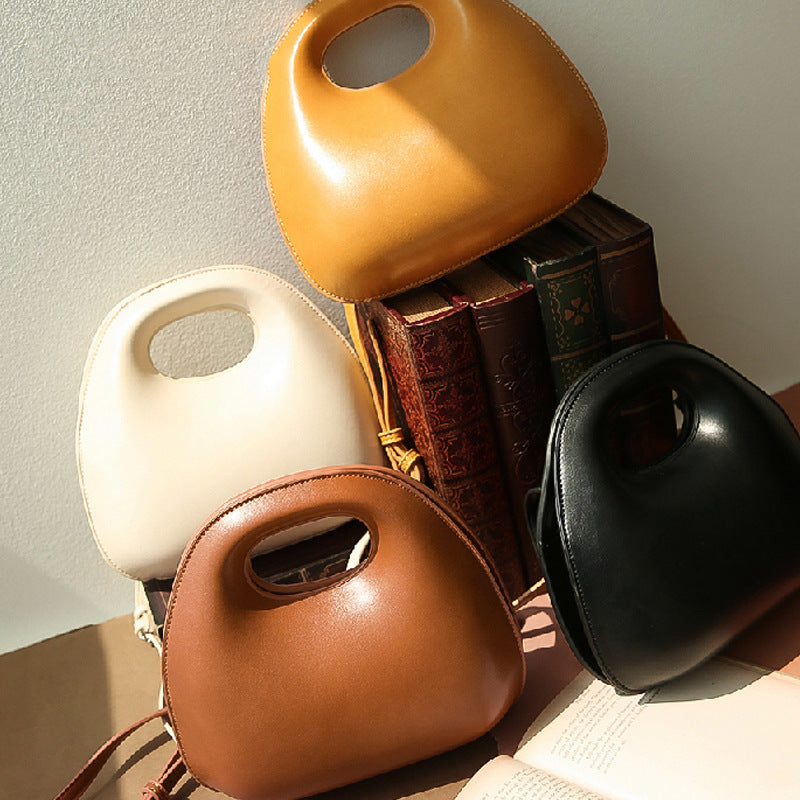 Pebble Ring-Handle Leather Bag