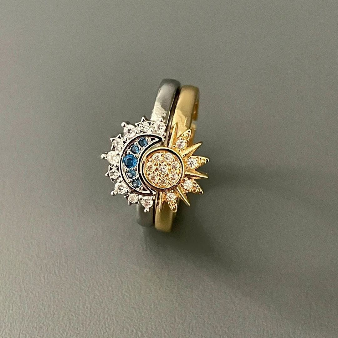 The Celestial Duo | Interlocking Sun Moon Rings