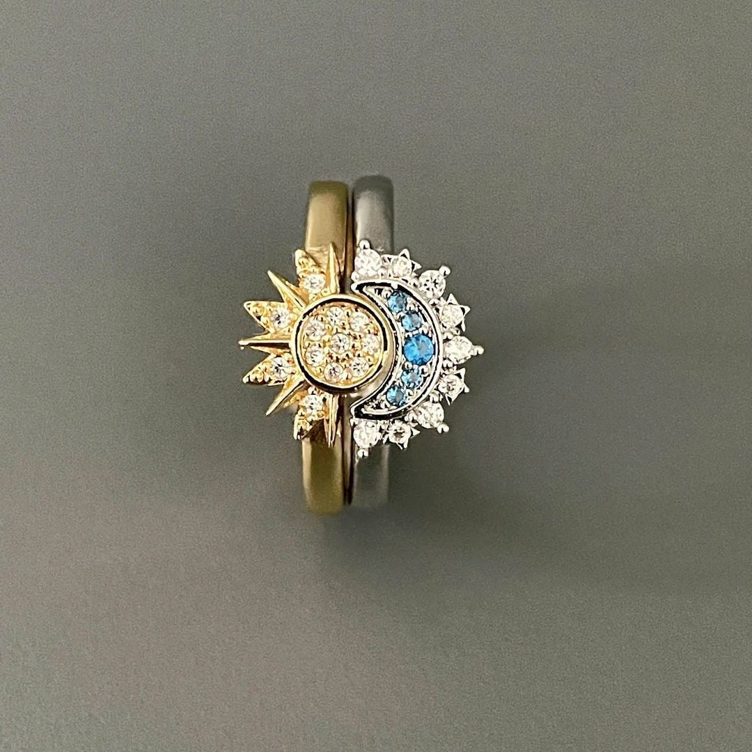 The Celestial Duo | Interlocking Sun Moon Rings
