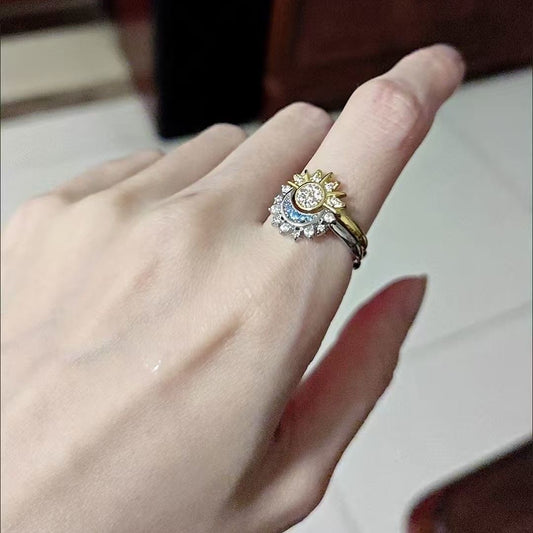 The Celestial Duo | Interlocking Sun Moon Rings