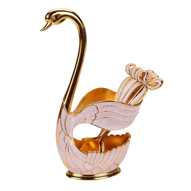 Gilded Enamel Swan Utensil Caddy Curio Set