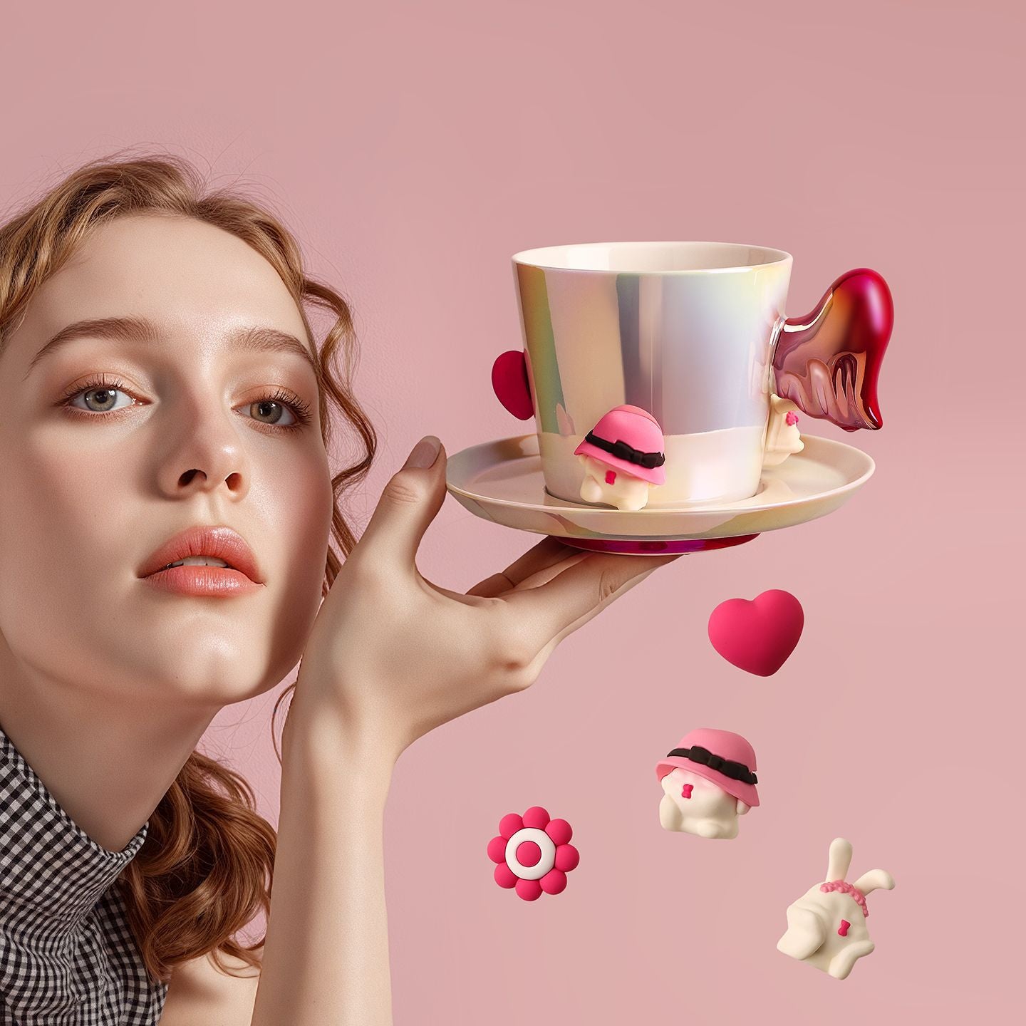 Cupid Bunny Magnetic Accent Mug & Saucer Set