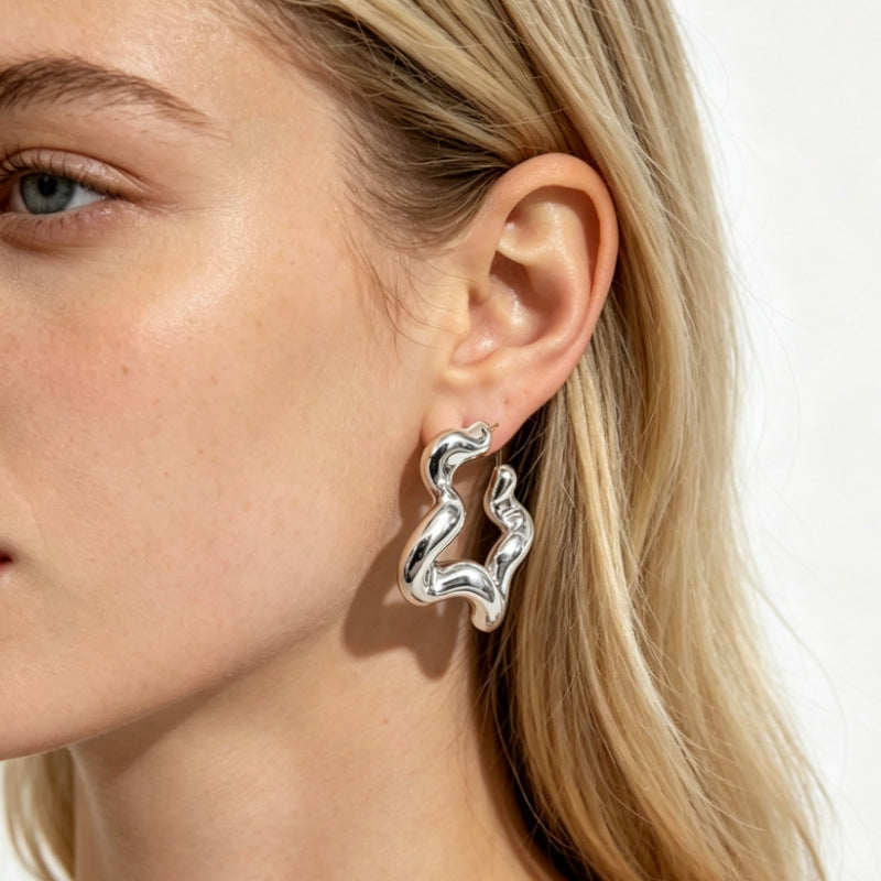 Fluid Wave Sculptural Hoop Earrings Collection