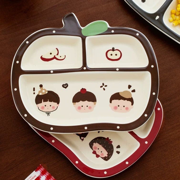 Cute Fruit-Shaped 3-Compartment Ceramic Divided Plate Collection
