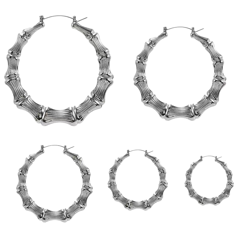 Oversized Bamboo Hoop Earrings Set