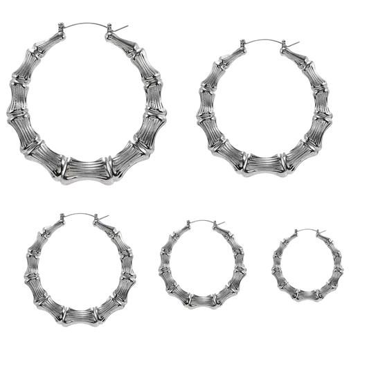 Oversized Bamboo Hoop Earrings Set