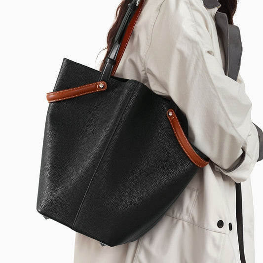 Large Capacity Leather Commuter Bucket Bag