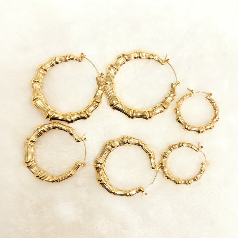 Oversized Bamboo Hoop Earrings Set