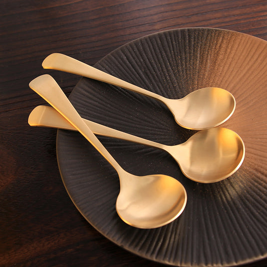 Brushed Solid Brass Round-Head Spoon Set