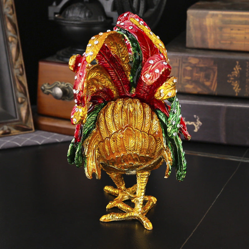 Enamel Crystal Rooster Trinket Box