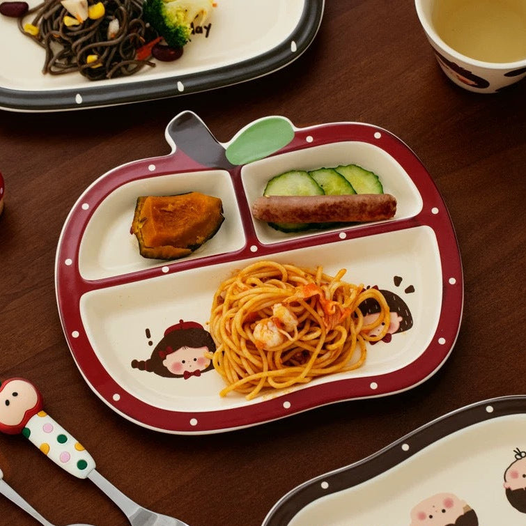 Cute Fruit-Shaped 3-Compartment Ceramic Divided Plate Collection