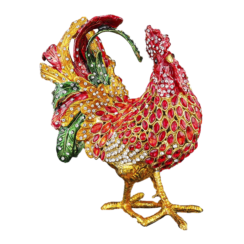 Enamel Crystal Rooster Trinket Box