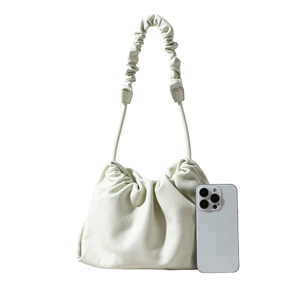 Genuine Leather Cloud Drawstring Shoulder Bag