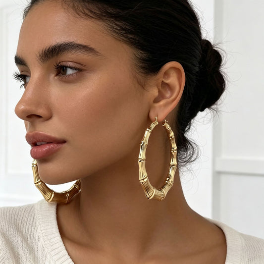 Oversized Bamboo Hoop Earrings Set