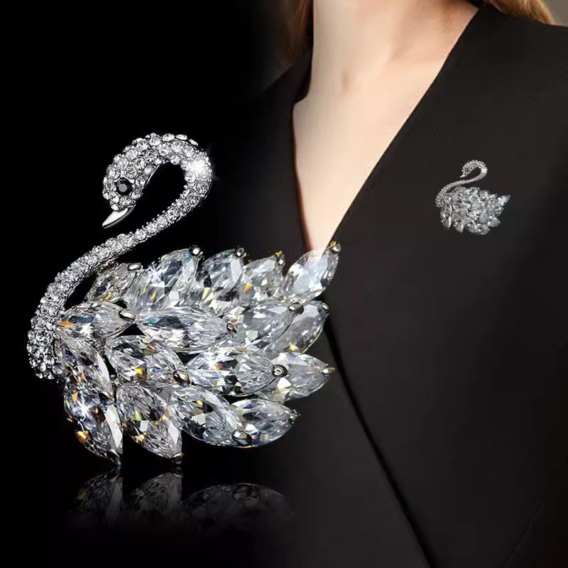 Luxury Inlaid Crystal Swan Brooch