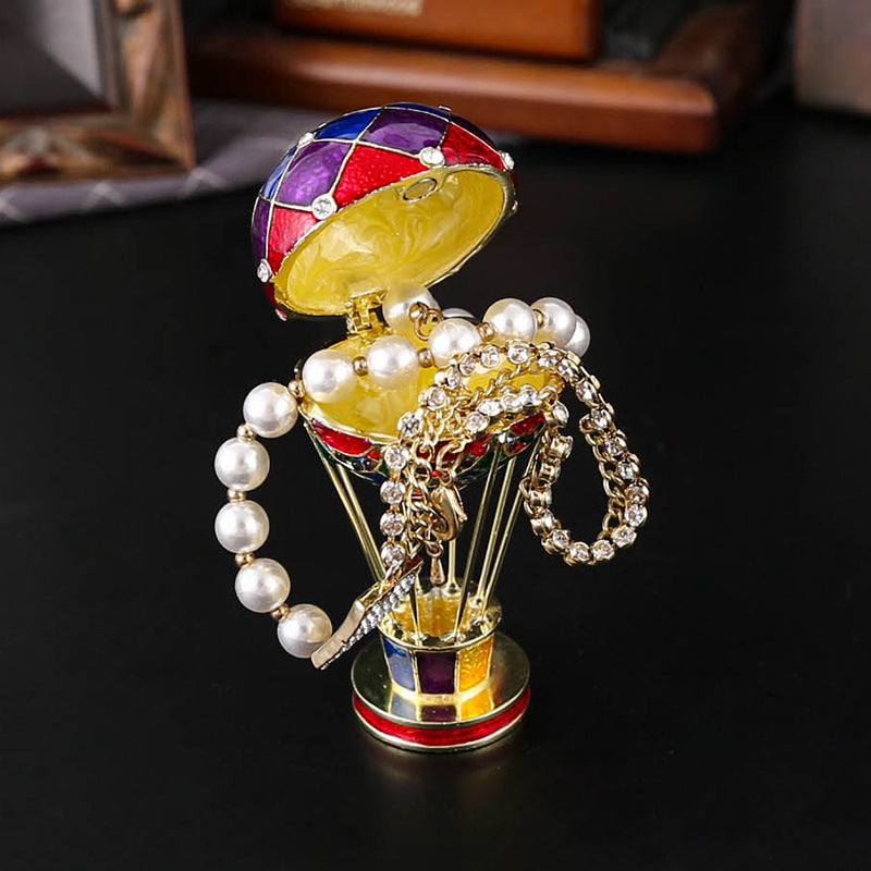 Vibrant Mosaic Hot Air Balloon Trinket Box