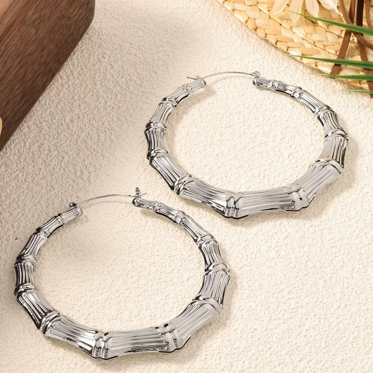 Oversized Bamboo Hoop Earrings Set