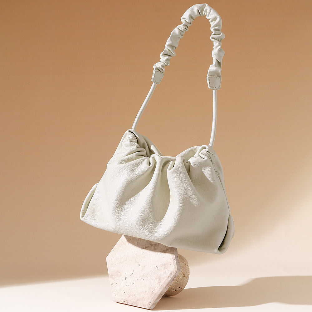 Genuine Leather Cloud Drawstring Shoulder Bag