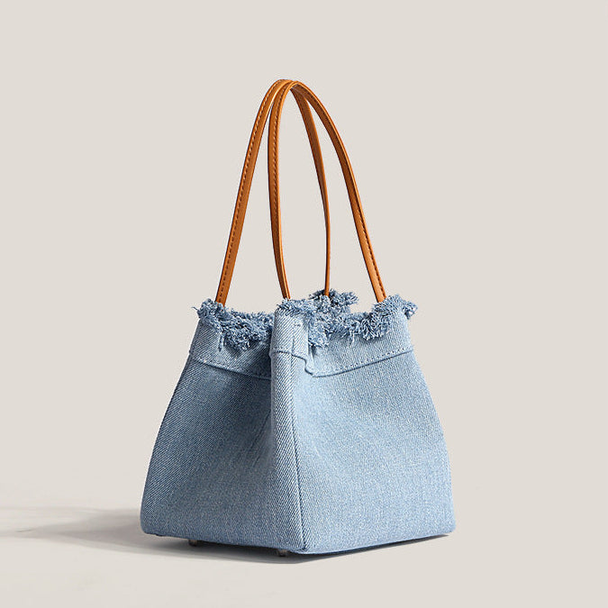 Frayed Denim Open Bag