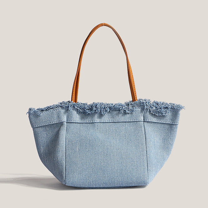 Frayed Denim Open Bag