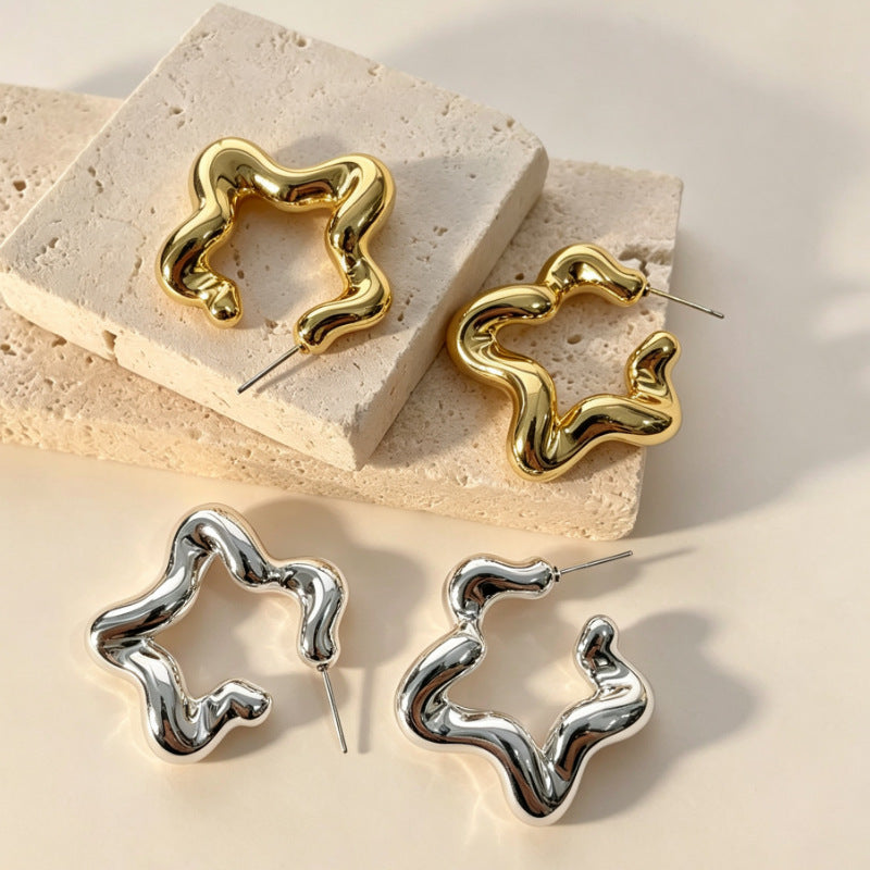 Fluid Wave Sculptural Hoop Earrings Collection