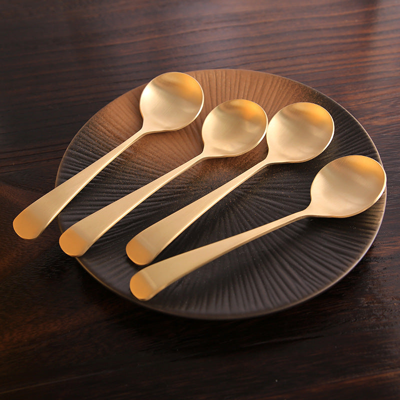 Brushed Solid Brass Round-Head Spoon Set