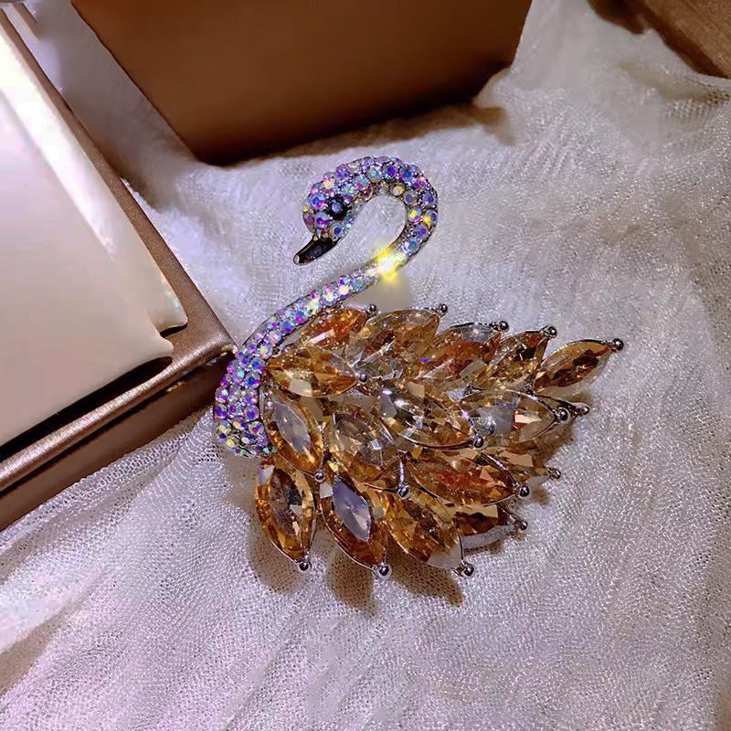 Luxury Inlaid Crystal Swan Brooch
