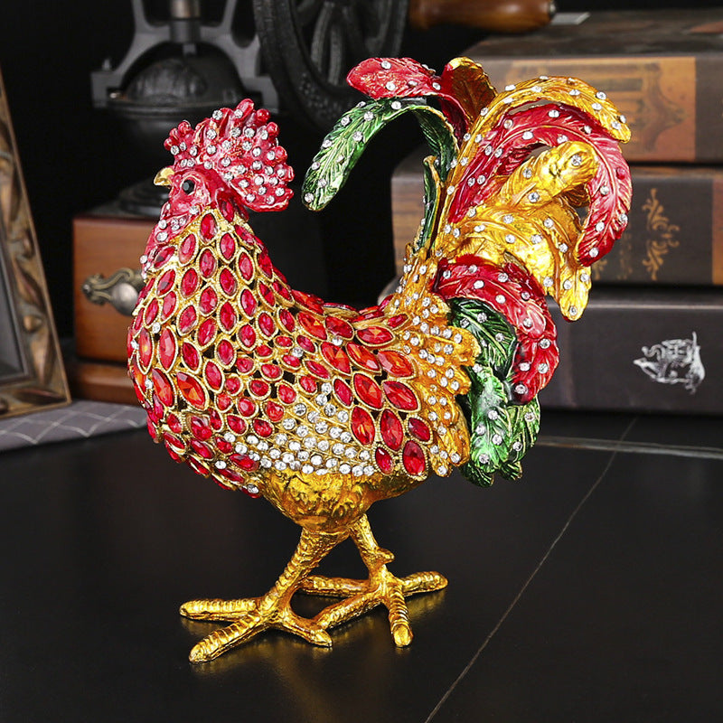 Enamel Crystal Rooster Trinket Box