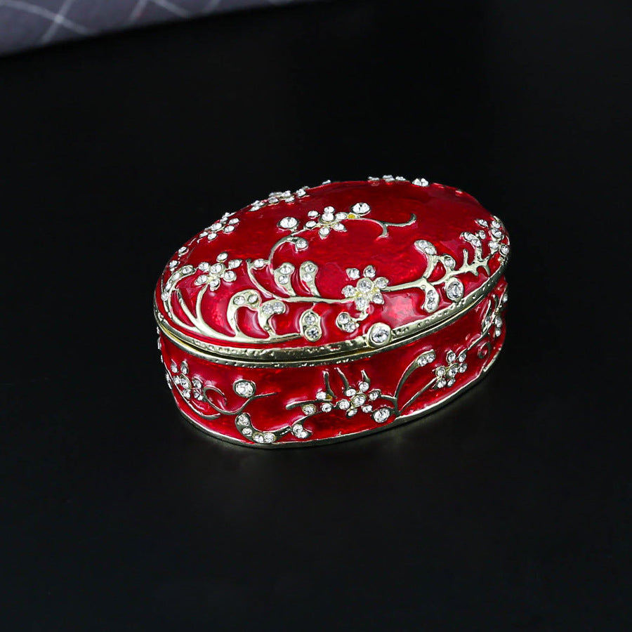 Oriental Blossom Enameled Oval Jewelry Casket