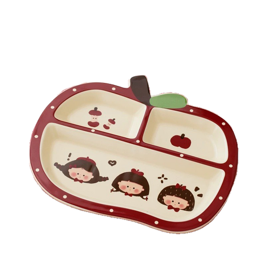 Cute Fruit-Shaped 3-Compartment Ceramic Divided Plate Collection