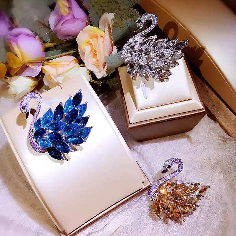 Luxury Inlaid Crystal Swan Brooch