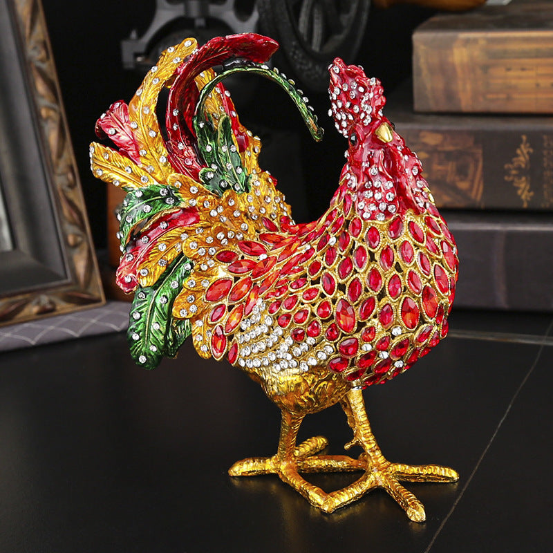 Enamel Crystal Rooster Trinket Box