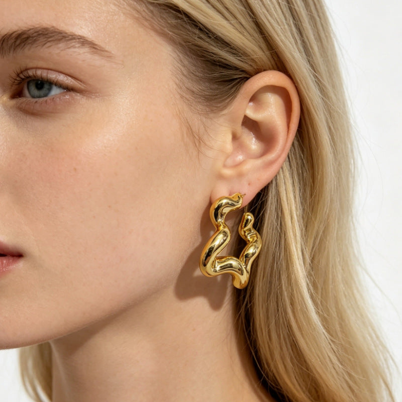 Fluid Wave Sculptural Hoop Earrings Collection