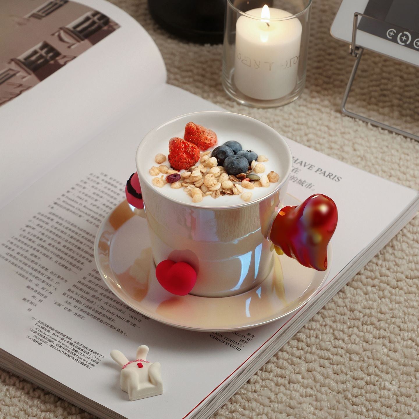 Cupid Bunny Magnetic Accent Mug & Saucer Set