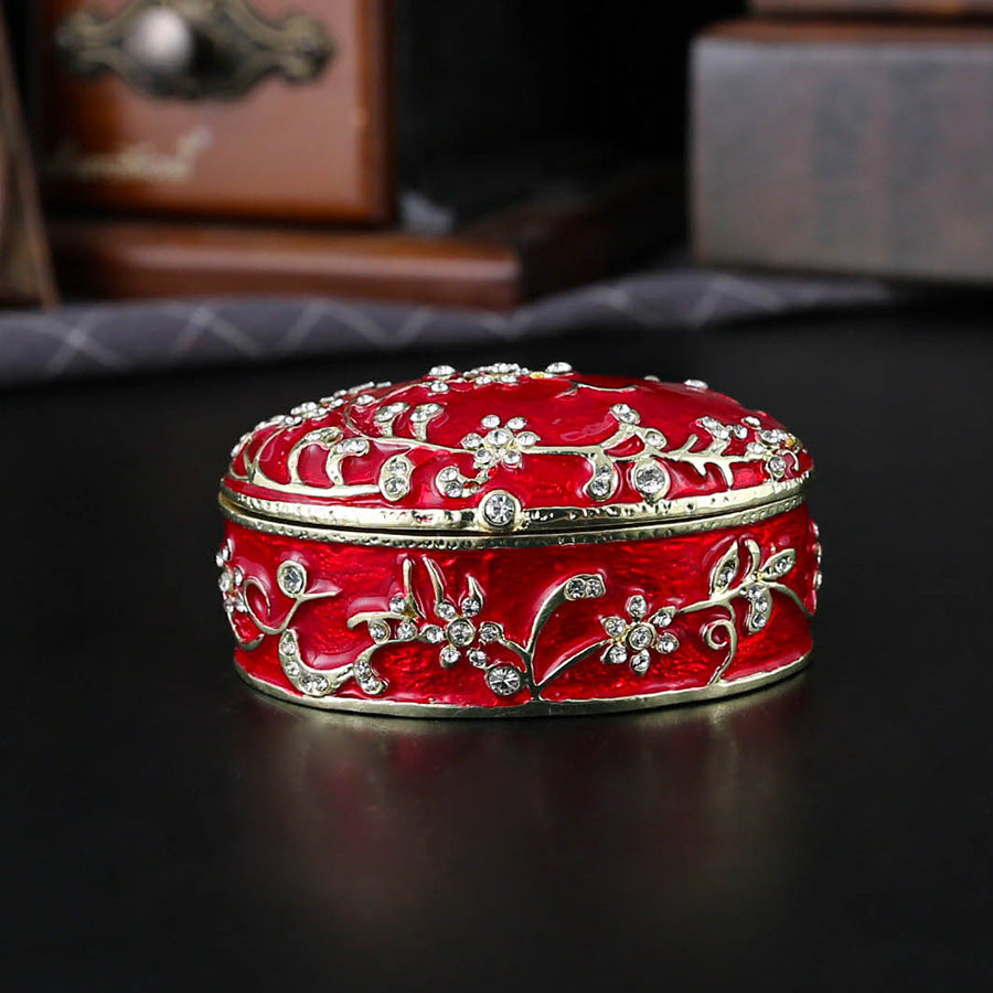 Oriental Blossom Enameled Oval Jewelry Casket