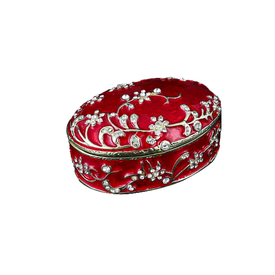 Oriental Blossom Enameled Oval Jewelry Casket