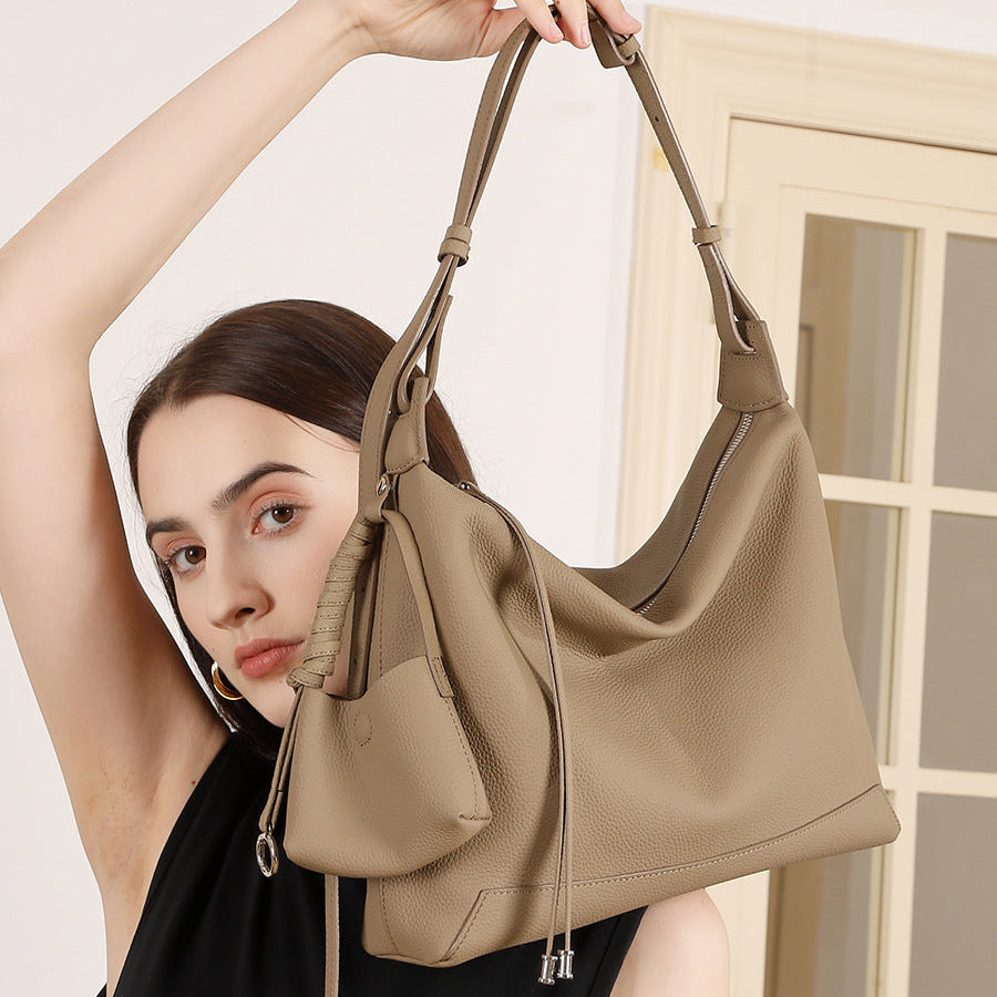 Drawstring Leather Commuter Tote