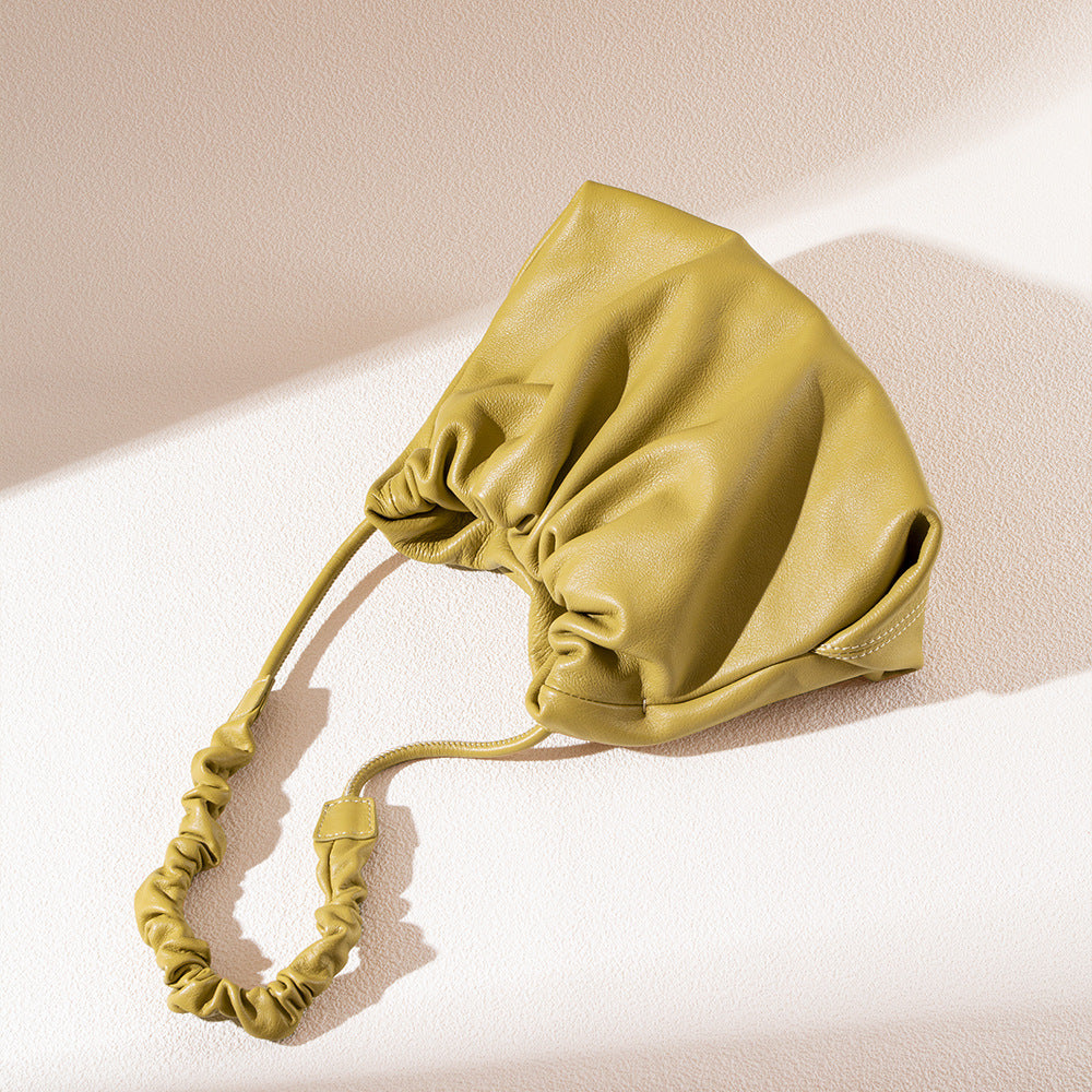 Genuine Leather Cloud Drawstring Shoulder Bag