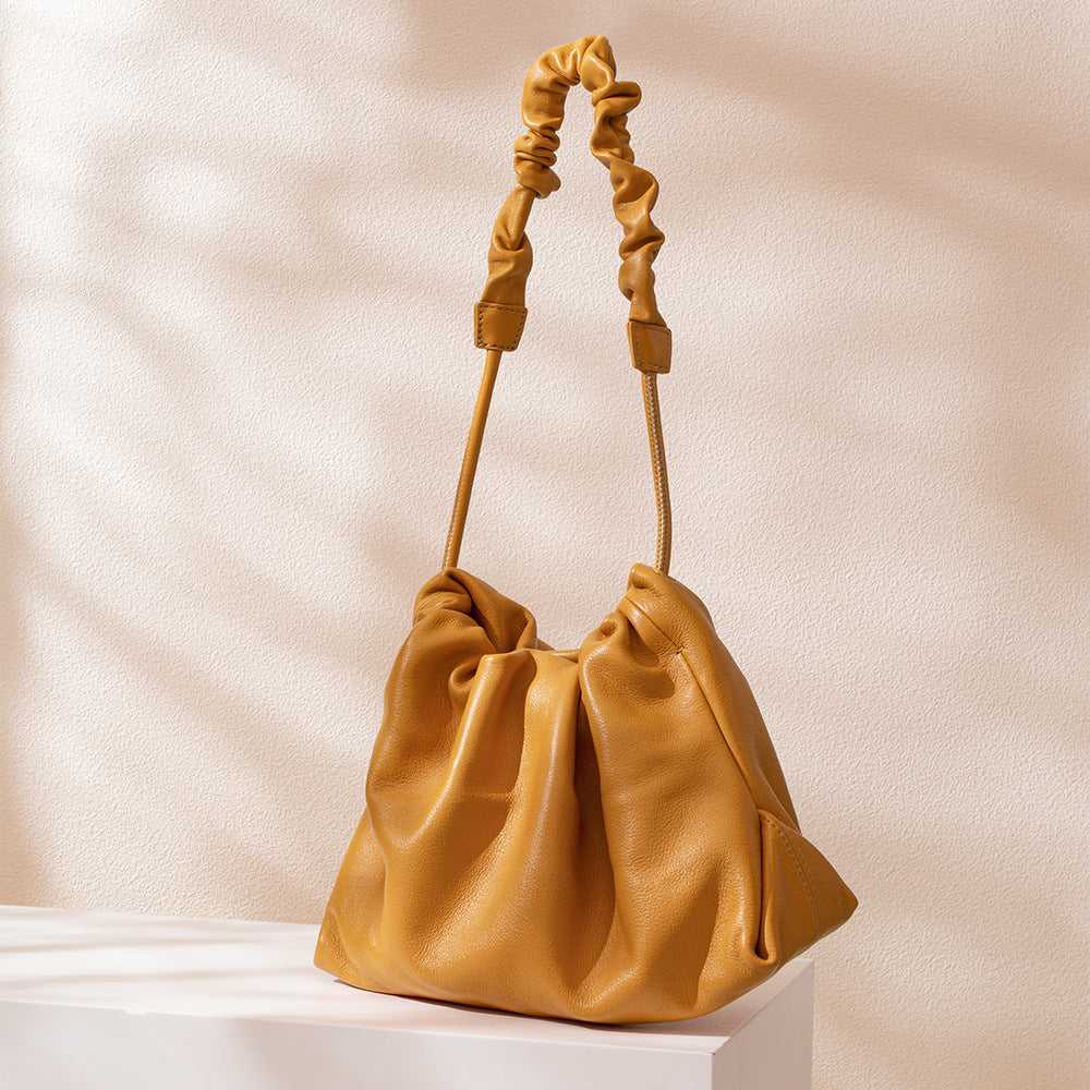 Genuine Leather Cloud Drawstring Shoulder Bag