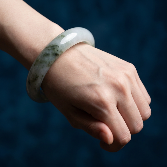 The Ink-Wash Vista | Moss-in-Snow Jade Bangle