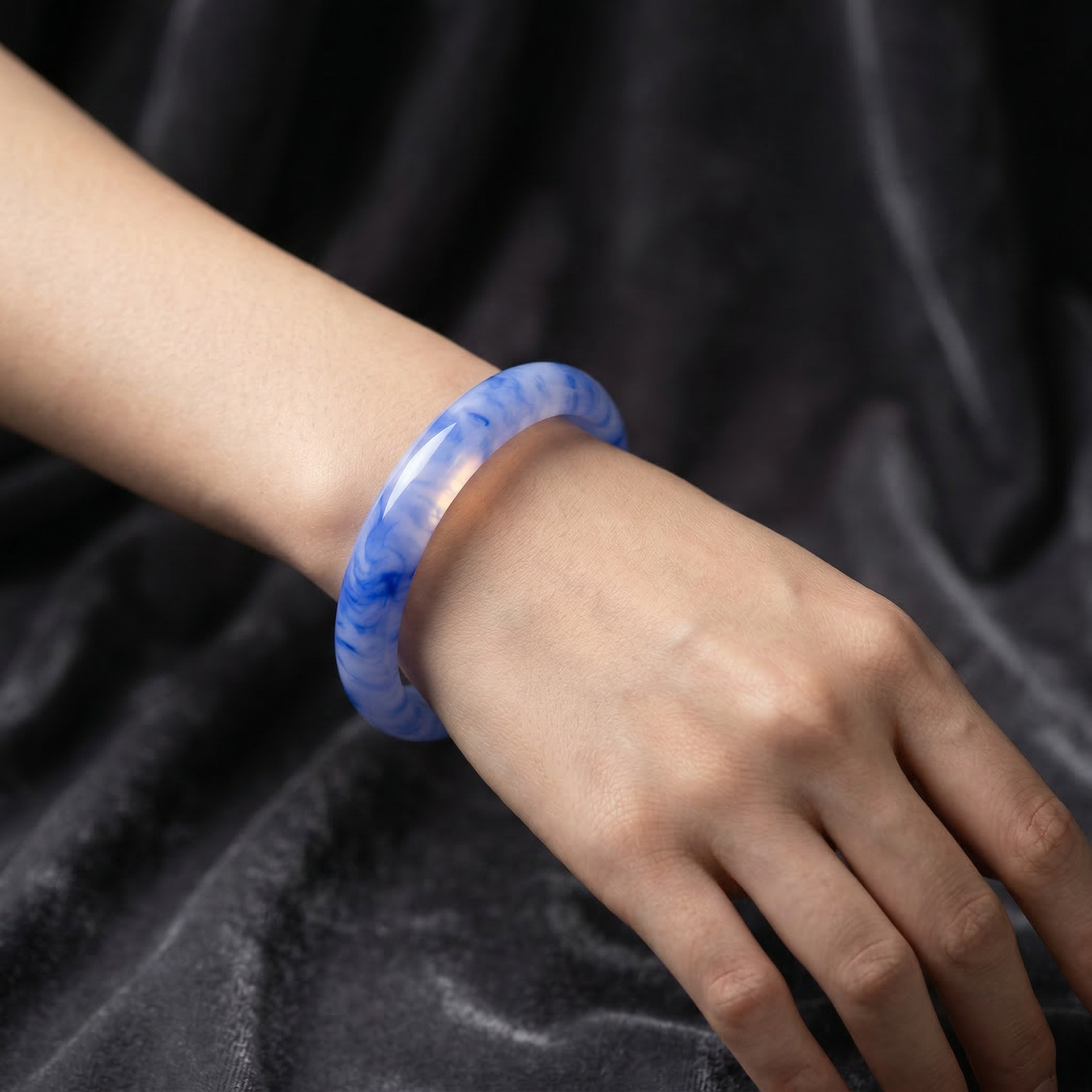 The Celestial Azure | Marbled Blue Jade Bangle