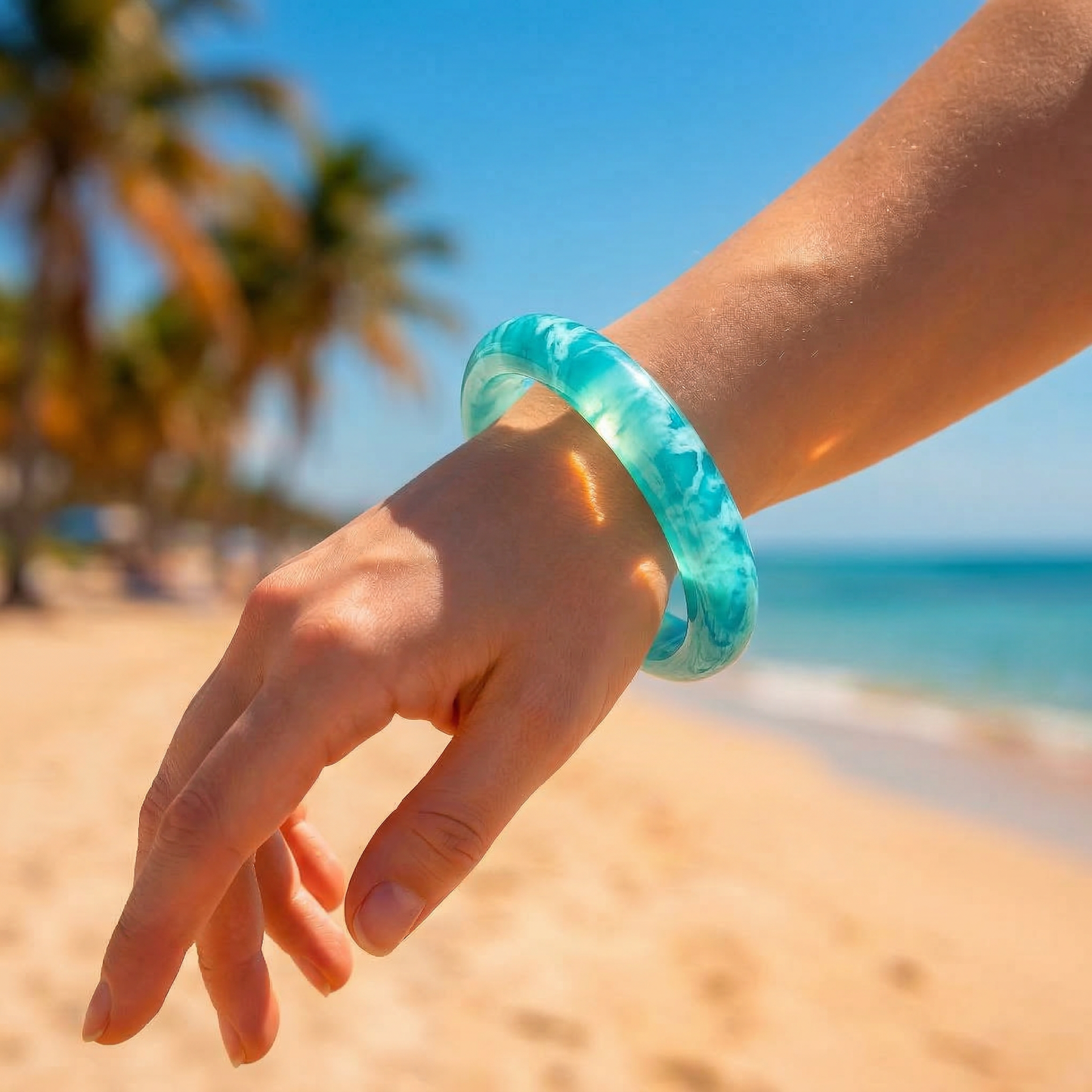 The Azure Tide | Translucent Ocean Wave Bangle
